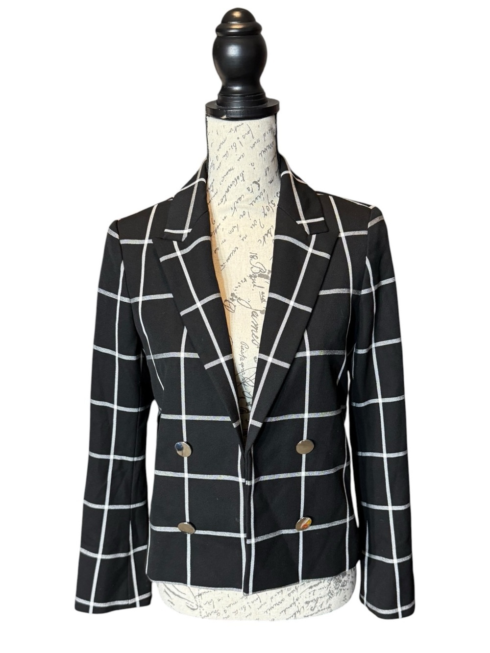 Express Black Windowpane Blazer Jacket Size 8 NWT